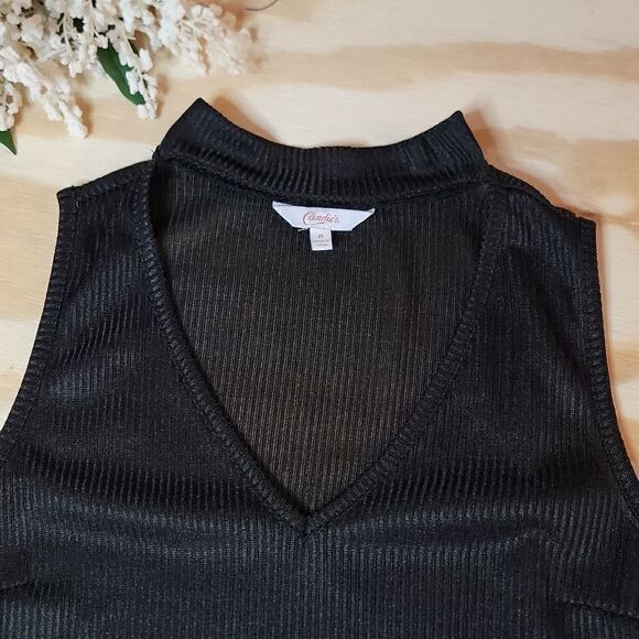 Candie's Black Ribbed Neck Cutout Tank Top‎ - Picture 1 of 7